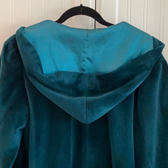 VINTAGE Susan Somers Collection zip front car coat. Teal w/ hood. - Picture 4 of 13